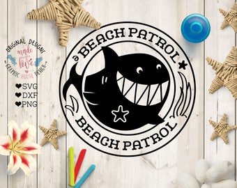 Shark svg file, Beach Patrol Cut File in SVG, DXF, PNG, Beach svg file, Summer svg file, Shark Cut file, Shark dxf, Beach Patrol design