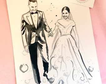 Hand painted wedding portrait, wedding portrait, wedding gift, for the couple, engagement gift,