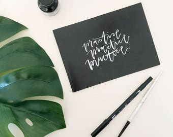 Modern Calligraphy kit with practice book, brush pen and calligraphy drills and alphabet template sheet
