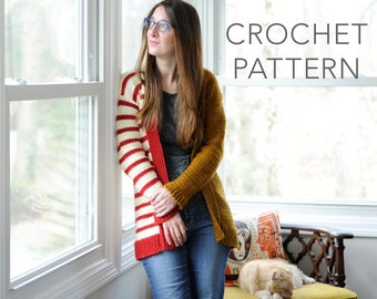 Crochet PATTERN || Garment Sweater || Cardigan || Stripe Blocked Cardigan -pdf instant digital download