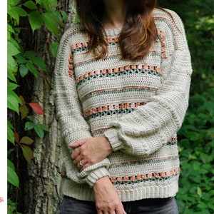 Crochet Sweater Pattern PDF | Size Inclusive Pattern for Women | Oversized Floral Striped Pullover