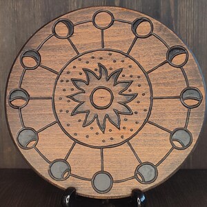 Grade de cristal, placa de altar, fases da lua, azulejo, decoração Wicca, altar Wicca, Sol, planeta, artigos de bruxaria, suprimentos de bruxaria pagã.