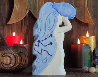 Aquarius Goddess Statue Water Aqua Zodiac Astrology Star sign Constellation Wooden statuette Figure Figurine Doll Witchy stuff Horoscope