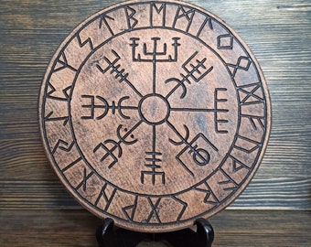 Vegvisir Wall plaque Viking compass Wall plaque Plate Runes Elder Futhark Heathen