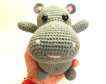 Hippo Plush Stuffed Plushie Crochet Cute Hippopotamus Cute Kawaii Cottage style Emotional support Farm decor Funny gift Boy Animal