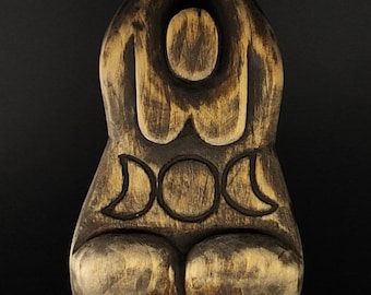 Goddess statue Triple moon Moon phase art Yggdrasil Gaia Witchcraft supply Witchy décor Wiccan altar Birthing