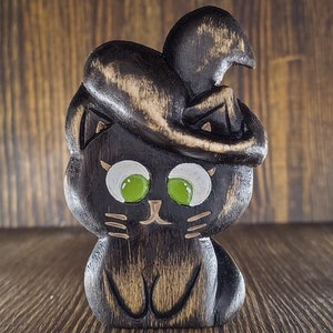 Katze Hexenhut Kätzchen Kitty Statue Halloween Dekor Geschenk Dekoration Little Creepy niedlich Spooky Saison Ritual Display Herbst Regal