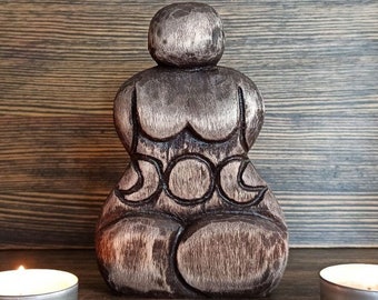 Goddess statue Yggdrasil Triple moon Witchcraft supply Witchy décor Wiccan altar Moon phase art Gaia Birthing