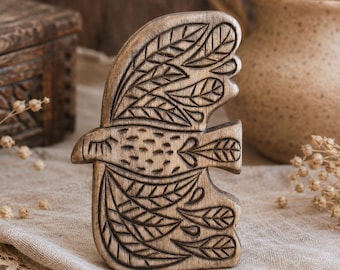 Oiseau en bois sculpté à la main - Figurine de décoration d'art populaire primitif de style vintage rustique