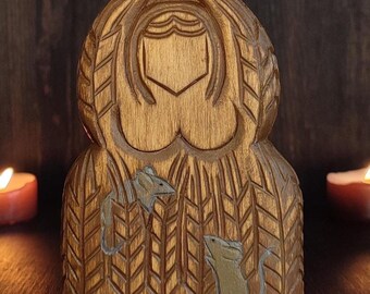 Lammas Goddess Statue – Harvest Altar Figurine with Wheat, Field Mice and Wheel of the Year Symbolism
