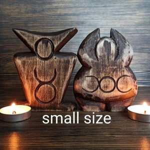 Göttinnenstatue + Gehörnter Gott | Cernunnos Triple Moon Mondphasenkunst Yggdrasil Gaia Mondphasen Hexenaltar Hexenkunst Puppenfigurine