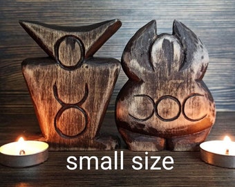 Goddess statue  + Horned god | Cernunnos Triple moon Moon phase art Yggdrasil Gaia Moon phases Witch altar Witchcraft art Doll Figurine