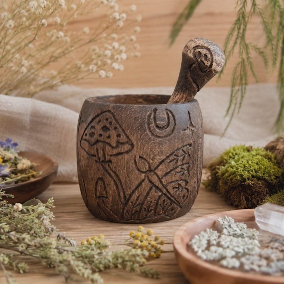 Mushroom Mortar and Pestle – Herb Grinder for Witchcraft, Apothecary and Kitchen Use