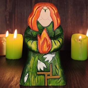 Brigid Brigit Imbolc Wheel of the year Saint Cross Sabbat Goddess Statue Pagan Wicca Wiccan Altar Sheep Snowdrop