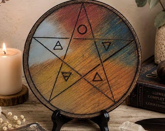 Pentagram Decor – Wiccan Pentacle Symbol, Witchcraft Plaque, Pagan Wooden Art