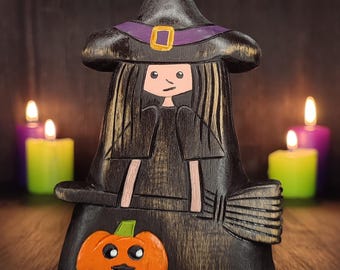 Jolie statuette de sorcière - Déco d'Halloween, décoration d'étagère effrayante, figurine de sorcière des bonbons ou un sortilège, cadeau de sorcière mignonne