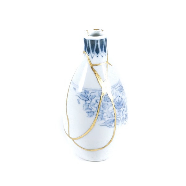 Bouteille de saké japonaise Kintsugi, porcelaine imari, cadeau précieux et symbolique pour célébrer une renaissance
