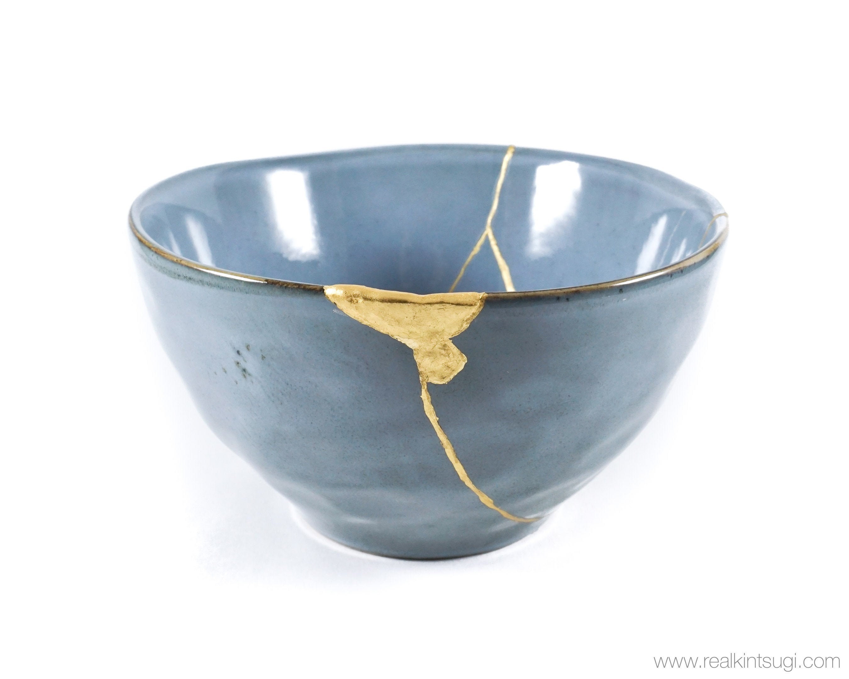 Kintsugi blue wabi sabi bowl restored with real 22K gold Etsy