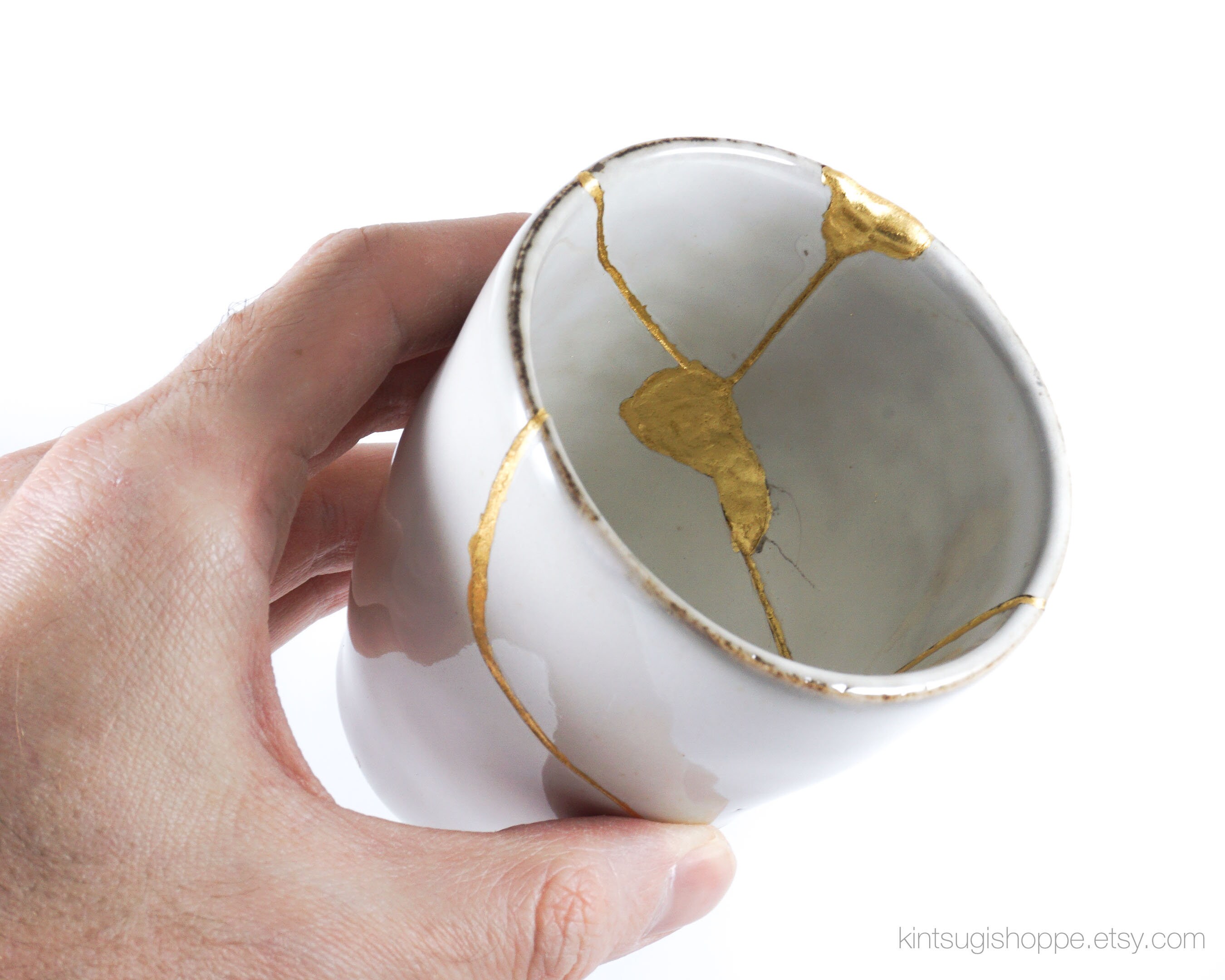 Kintsugi contemporary White ceramic glass restored with the Etsy