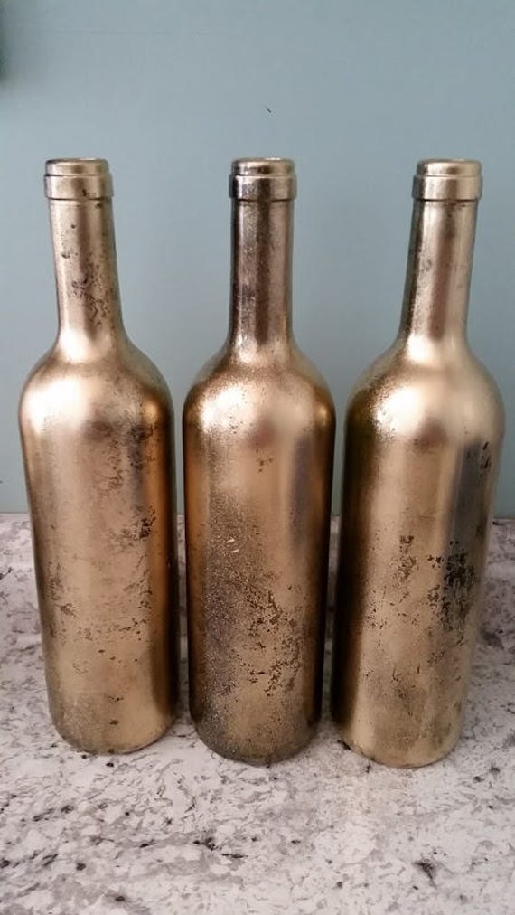 Gold Mercury Glass Hand Painted Wine Bottles Wedding Party Etsy