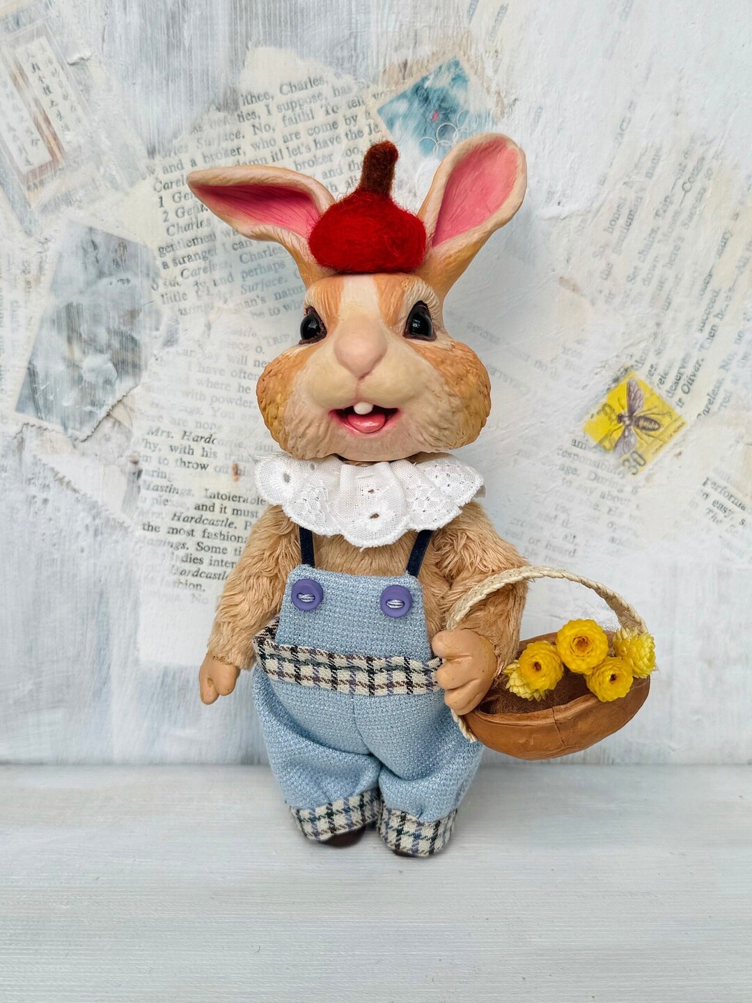 Rabbit Wearing Light Blue Overalls , Rabbit Ponpe - Etsy