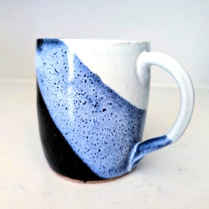 Large, Handmade Tricolor Ceramic Pottery Coffee Mug, Coffee Lover Gift, Colorful Mug Black, Blue, White 16 oz Mug