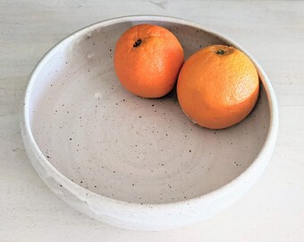 Speckled Matte White Ceramic Pasta Bowl: Handmade Farmhouse Pottery