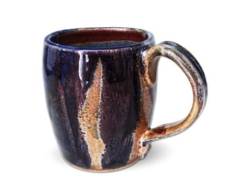 Handmade Ceramic Coffee Mug: Large Artsy Bronze, Blue, and Purple Glaze