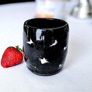 Handmade Black Tumbler, 11 oz. Stoneware Mug, No Handle Mug, Ceramic Tumbler, Ceramic Coffee Cup, Wine Mug, Espresso Tumbler, Black & White
