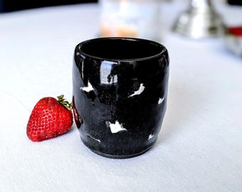 Handmade Black Stoneware Tumbler: 11 oz Ceramic No Handle Mugb