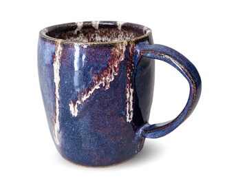 Handmade Colorful Design Stoneware Coffee Mug: Blue Purple Glaze, 15 oz Pottery Mug