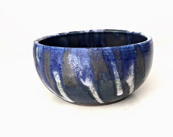 Exotic Blue Large Cereal Bowl, Handmade Pottery Bowl, Stoneware Serving Bowl, Blue Pottery Bowl, Ceramic Bowl, Rustic Bowl