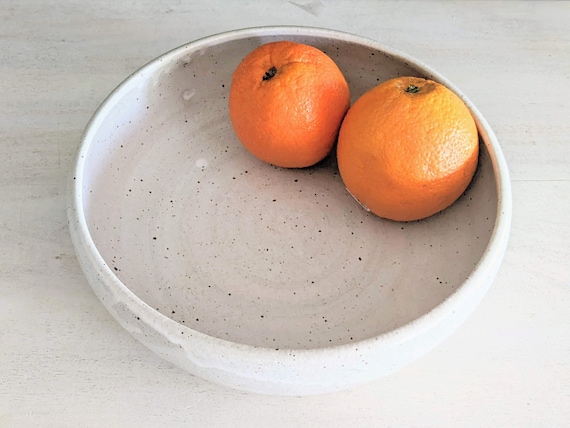Speckled Matte White Ceramic Pasta Bowl: Handmade Farmhouse Pottery