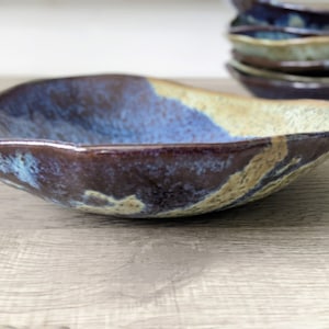 Blue Ceramic Shallow Bowl, Handmade Free Form Bowl, 9&quot; Colorful Pottery Bowl, Speckled Bowl, Show Piece Display Bowl, Each Sold Separately