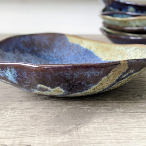 Blue Ceramic Shallow Bowl, Handmade Free Form Bowl, 9" Colorful Pottery Bowl, Speckled Bowl, Show Piece Display Bowl, Each Sold Separately