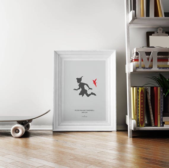 Peter Pan Nursery Minimalist Poster Disney Animated Movie Tinkerbell Neverland Birthday Kids Room Blue Decor Jm Barrie Baby Shower Gift