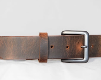 1 1/4" Crazy Horse Brown Leather Belt: Rustic Full Grain