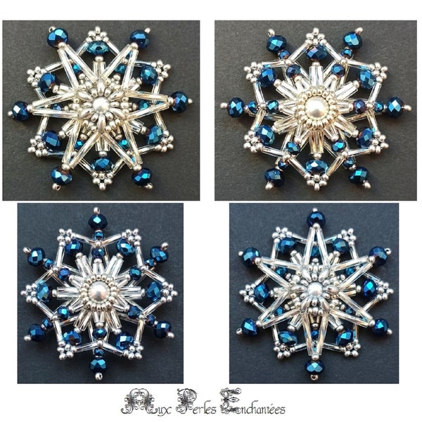 Beading pattern, beading tutorial, beading silver snowflake tutorial, beadwork, beading instructions, christmas, ornament