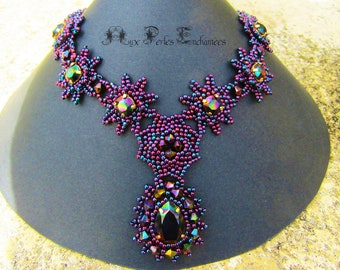 Beading pattern, beading tutorial, beaded Rainbow Dark necklace tutorial, crystal, beadwork, beading instructions