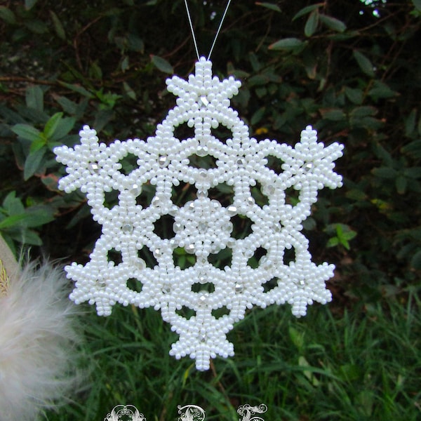 Beading pattern, beading tutorial, beading snowflakes ornament1, beadwork, beading instructions, Christmas, ornament