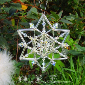 Beading pattern, beading tutorial, beading Crystal snowflake 4, beadwork, beading instructions, Christmas, ornament