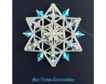 Beading kit, beading pattern, beading tutorial,Beaded crystal Aqua bohemica snowflake, kit instructions and materials, crystal