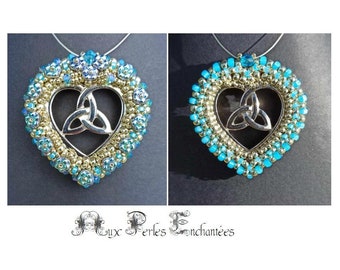 Beading kit, beading pattern, beading tutorial,Beaded Reversible forget me not triquetra heart pendant, kit instructions and materials,