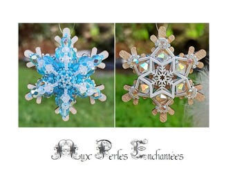 Beading pattern, beading tutorial, beading frozen wooden snowflake star tutorial, beadwork, beading instructions, christmas, ornament