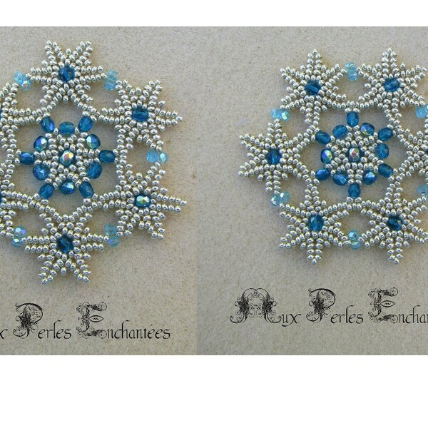 Kit perles, flocon de neige, ornement, Noël, tutoriel perles, schéma perles, perlage