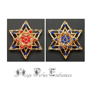 Beading pattern, beading tutorial, beading Crystal red & blue star2, beadwork, beading instructions, Christmas, ornament, star