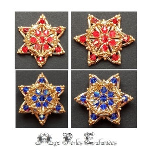 Beading pattern, beading tutorial, beading instructions, Red and blue crystal star1 2 faces tutorial, beadwork, beading instructions