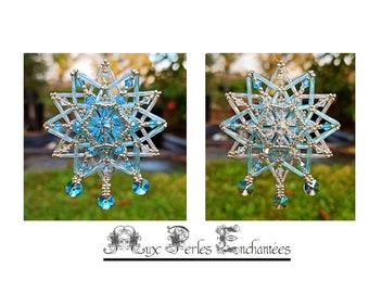 Beading kit, beading pattern, beading tutorial,Beaded Aquamarine crystal AB snowflake, kit instructions and materials,