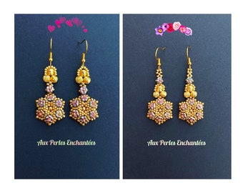 Beading kit, beading pattern, beading tutorial, Beaded Forget me not flowers earrings, kit instructions and materials,