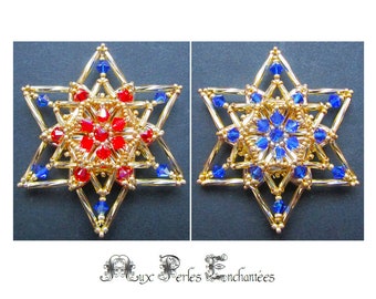 Beading pattern, beading tutorial, beading Crystal red & blue star2, beadwork, beading instructions, Christmas, ornament, star